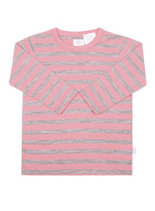 Babu Merino Wool Long Sleeve Tee shirt - Pink Stripe