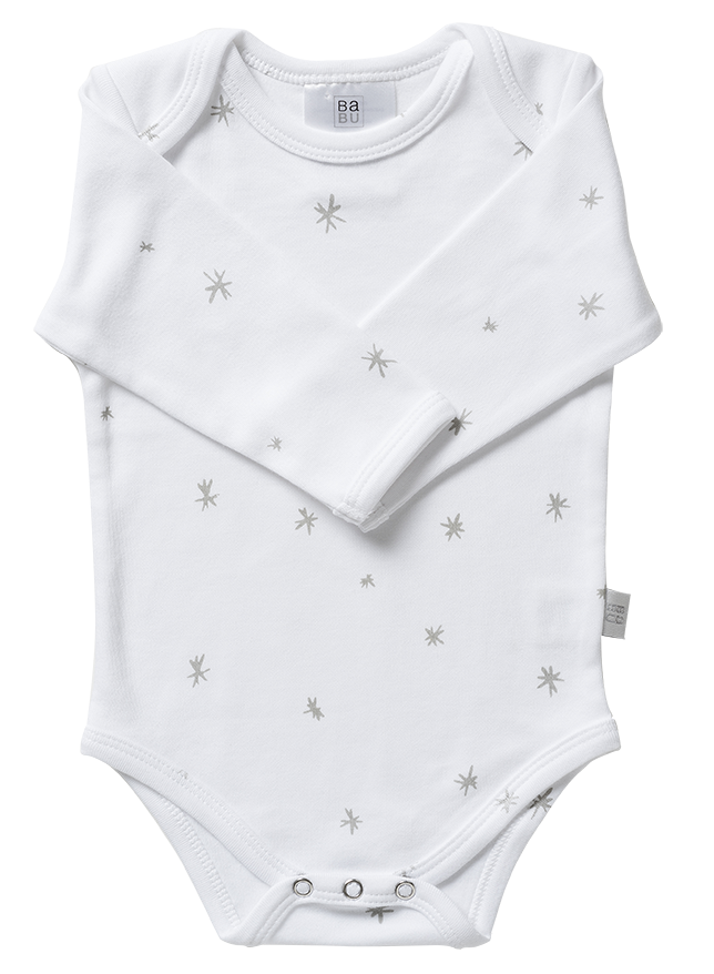 Babu Organic Cotton Long Sleeved Bodysuit - Grey Star