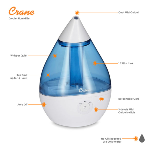 Ultrasonic Humidifier 1.9L DROP - White/Blue and White