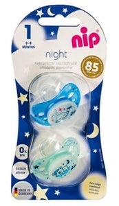 NIP Soother Night, silicone, 5 - 18months and 16 - 32 months  (glow in the dark)