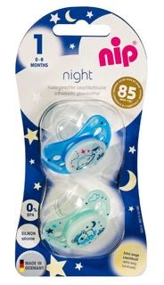 NIP Soother Night, silicone, 5 - 18months and 16 - 32 months  (glow in the dark)